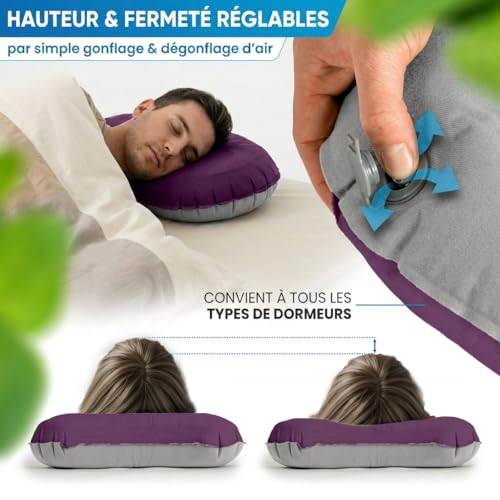 Oreiller de camping gonflable NORDMUT SoftSleep+ violet ultra léger