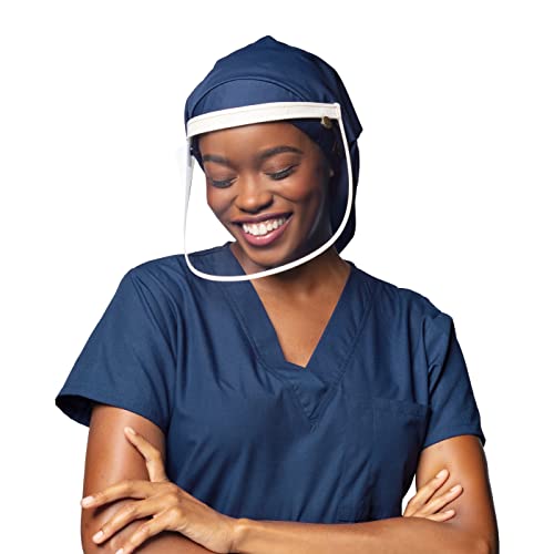 Satin-Lined Pro Scrub Cap, Adjustable Working Cap, Detachable Face Shield, Waterproof Bouffant Hat For Women, Rollable Shield Teal #TOP4