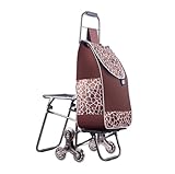 SAGELSHN Ergonómico Carro de la Compra Carrito De Compras Plegable con Asiento para Subir Escaleras, Viaje Ruedas, Bolsa Tela Oxford Carrito del Mercado(Bruin)