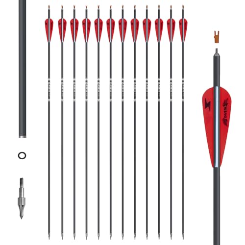 e5e10 31inch Carbon Arrow Archery Targeting Practice Hunting Arrows for Compound & Recurve Bow with Removable Tips(Pack of 12) (Red White)