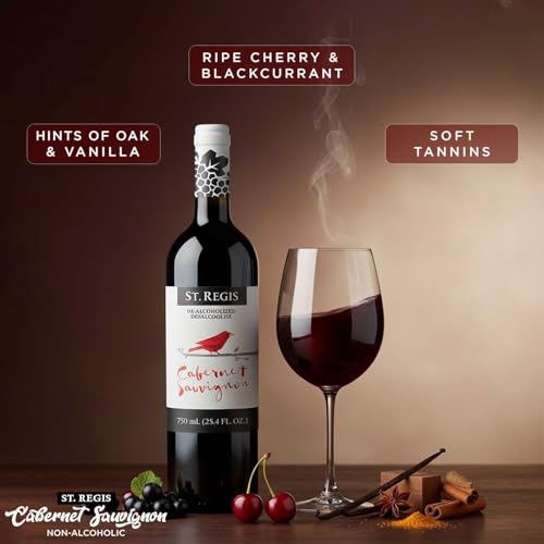 Image of ST. REGIS Non-Alcoholic Cabernet Sauvignon, 25.4 Fl Oz (6 Pack) - Low Calorie, Low Sugar - Fruity & Spicy Rich Flavor from Spain