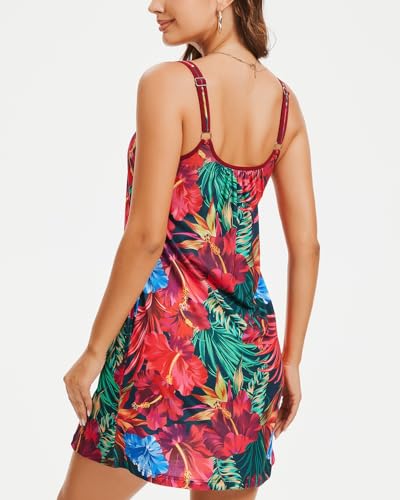 Image of ANYFITTING Built in Bra Summer Dresses for Women 2025 Casual Short Dress with Pockets Mini Floral Sundresses