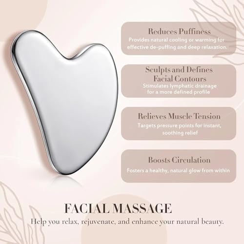 Image of Gua Sha Combo Set - Stainless Steel Silver Scraper and Natural Jade Green Stone for Face and Body Massage