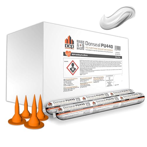 Image of DCP Donseal PU440 Polyurethane Sealant for Concrete, Sidewalk 20 Pack with 20 Nozzles - Expansion Joint Filler, Non-Sag Caulk for Foundation, Walls, Sausage, 20.2 fl oz - White, Box of 20