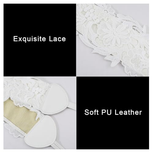 CABODYALS White Cinch Corset Boho Lace Up Waist Belt Vintage Flower Bowknot Wide Faux Leather Bow Tie Wrap Around Obi Trendy Waistband Belts Bulk for Women Dresses Clothes Shirts Costume Accessory