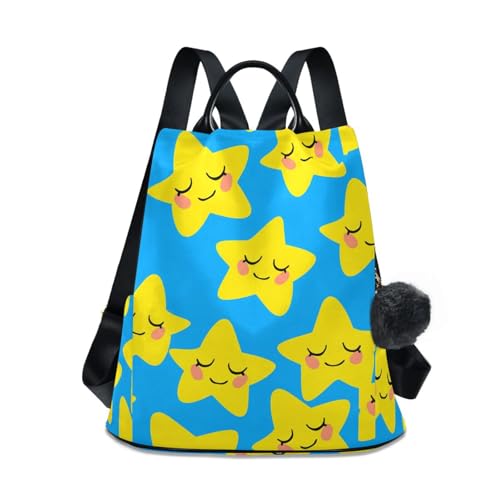 Sac à dos grande capacité femme bleu et jaune sac bandoulière imprimé étoiles