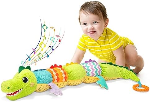Ussybaby Baby Boy Toy for 0 3 6 9 12 Months, Soft Tummy Time Toy with Multi Textures,Rattle,Crinkle,Newborn Baby Stuffed Animal, Baby Gift,Caterpillar（Alligator）