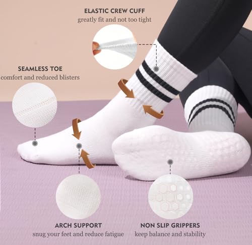 Pilates Socks with Grips for Women, Yoga Non Slip Socks for Barre Hospital Workout Slipper Footies 2-4 Pairs3