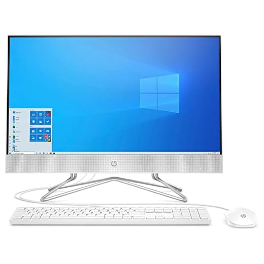 HP 24-inch All-in-One Touchscreen Desktop Computer, AMD Athlon Silver 3050U Processor, 4 GB RAM, 256 GB SSD, Windows 10 Home (24-df0030, White), Snow White
