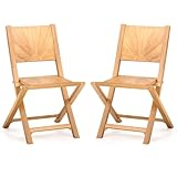 Tangkula Teak Wood Folding Patio Chairs Set of 2, No Assembly Outdoor Dining Chairs with Inclined Backrest, Outside Foldable Bistro Chairs for Porch, Balcony, Garden & Yard (Sun Back)