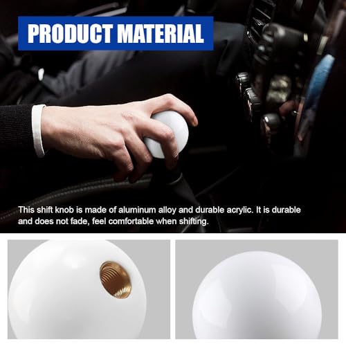 Car Round Ball Gear Shift Knob, Aluminum Alloy Gear Shift Stick Head, Universal Shifter Knob with 3 Adapters, Fit for Most Manual Vehicles M 8 * 1.25, M 10 * 1.25, M 10 * 1.5, M 12 * 1.25 (White)