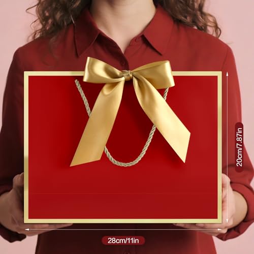 Image of JMANNI Gift Bags with Handles, 11 inch Small Gift Bags with Tissue Paper | 2 Pcs Red Bags, 4 Tissue Paper and 2 Cards, for Baby Shower, Wedding Bridal Shower, Birthday Party