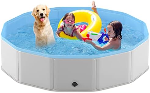 PMNY Foldable Dog Pool, Large Collapsible Pet Bath Swimming Pool, Hard Plastic Kiddie Dog Pet Pool Bathing Tub, Portable PVC Wading Pool for Pets and Dogs Cats, 63 Inches, Gray, XX-Large - 63''