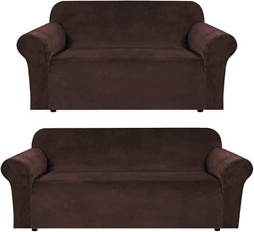 Funda elástica de terciopelo para sofá, fundas de sofá para sofá de 3 cojines (72-96 pulgadas, chocolate), funda para sofá biplaza, fundas elásticas