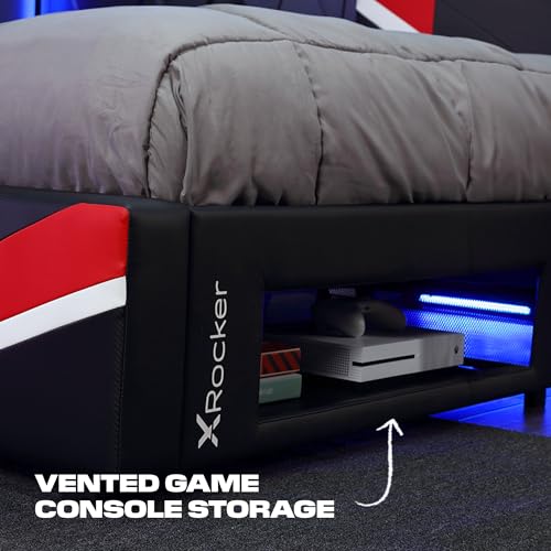 X Rocker Orion eSports Twin Gaming Bed, with Rotating TV Mount, Black Faux Leather, Durable Frame and Padded Headboard, 82.28" x 41.34" x 42.52"