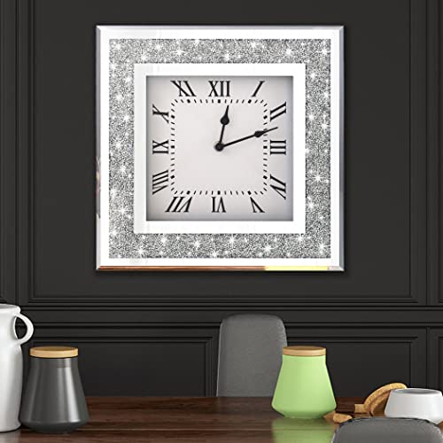 Dmdfirst 30FANG ZHONG Crystal Crush Diamond Mirrored Square Wall Clock thumb #4