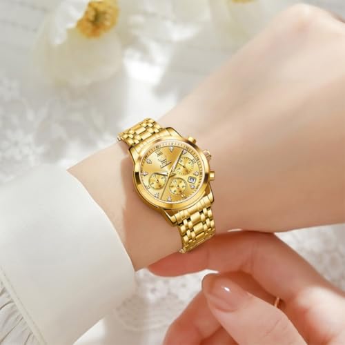 Image of OLEVS Women Watch Multifunctional Two Tone Watch Fashion Business Analog Quartz Ladies Watch Stainless Steel Waterproof Diamond Watch for Women