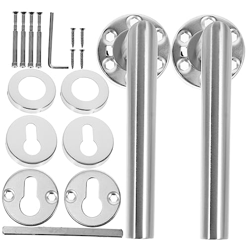Uonlytech 1 Juego Manija de la puerta en ángulo recto manijas de las puertas cerradura de doble puerta bi palanca de manija de puerta europea cerradura de palanca de puerta antirrobo Silver