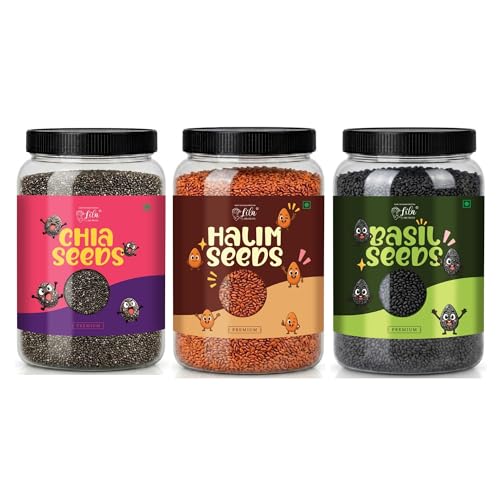 Image of LILA DRY FRUITS Seeds Combo Pack Basil Halim Chia Seed 100 g x 3 | Sabja Seeds, Garden Cress Seeds & Chia Seeds Mix | Raw Super Seeds for Daily Nutrition and Healthy Eating Perfect for Gifting