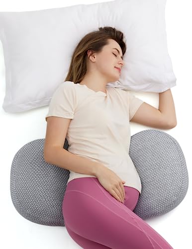 momcozy Portable Pregnancy Pillow – W Shaped Maternity Support for Side Sleepers, Adjustable Travel Wedge Pillow for Back, Belly, and Hip Relief, Ideal for Pregnant Women, Grey