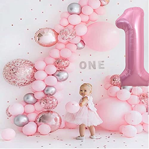 Image of TONIFUL 40 Inch Light Pink Large Numbers 0-9, Number 1 Digital Helium Balloon, Pink Foil Mylar Big Number Pastel for Birthday Party Anniversary Supplies Decorations