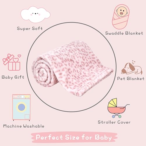 Image of Yurhap Leopard Print Baby Blanket Fleece Baby Blankets for Girls, Ultra Soft Cozy Fluffy Infant Toddler Newborn Receiving Blankets for Crib Stroller, 30 inchx40 inch, Light Pink