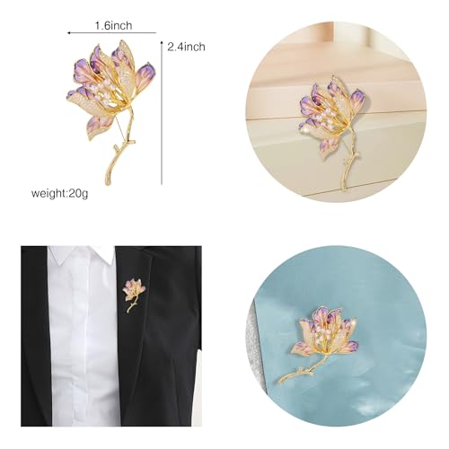 Image of Crystal Flower Brooch Pins for Women Elegant Enamel Rhinestone Floral Brooches Pin Fashion Jewelry for Party Dance Wedding Banquet Brooch for Women Gift