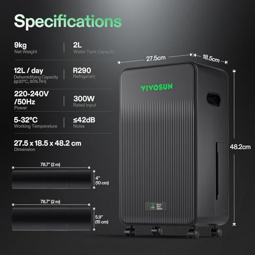 VIVOSUN AeroDrain D12 Smart Environmental Dehumidifier, up to 12L/day, 2L Water Tank, with Temperature & Humidity Sensor Probe, Smart Remote Control, Designed for Grow Tents - Image 5