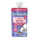 Forthglade Bone Broth for Dogs, Juicy Pork (6 x 180g) Grain Free & Hypoallergenic, Natural Ingredients with Superfood Boost, Dry Dog Food Topper, Supports Everyday Well-Being, Ages 4+ Months
