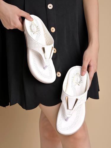 Image of Shoetopia Women's Flat Sandals - Comfortable Slip-On Toe Ring Design with Cut-Out Detailing Ladies Stylish Perforated Upper for Casual Footwear