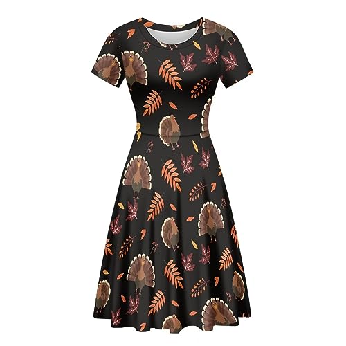 Image of POLERO Sunflower Dress for Women Floral Summer Dresses Short Sleeve Casual Sundresses Midi Dresses