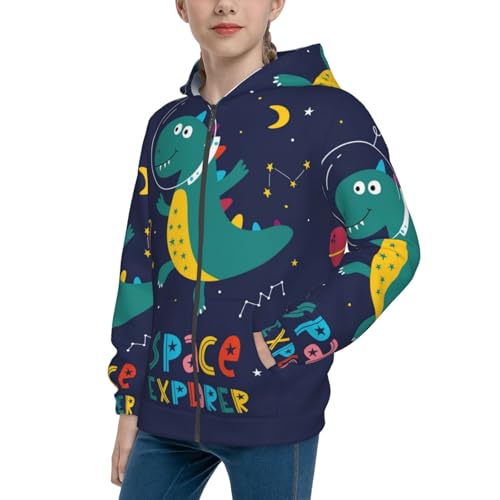 Dinosau Space Explorer Kids Pullover Hoodies Boys Zip Up Sweatshirts Girls Athletic Clothes with Pocket