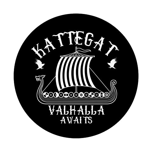 Norse Mythology Viking Ship Kattegat Valhalla Awaits Viking PopSockets Swappable PopGrip, Black - Image 3