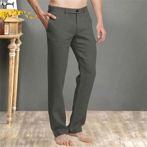 Men's Business Workwear Suit Pants Pockets Solid Color Elastic Waist Cropped Pant Straight Long Trouser Leisure2