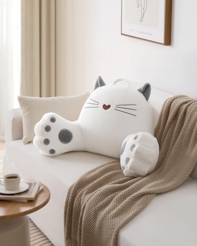 Image of Blissful Diary Kitty Reading Pillow for Kids /Teens /Adults, Back Pillow for Sitting Up in Bed with Shredded Memory Foam, Bed Rest Pillow with Arms, Back Support Pillow
