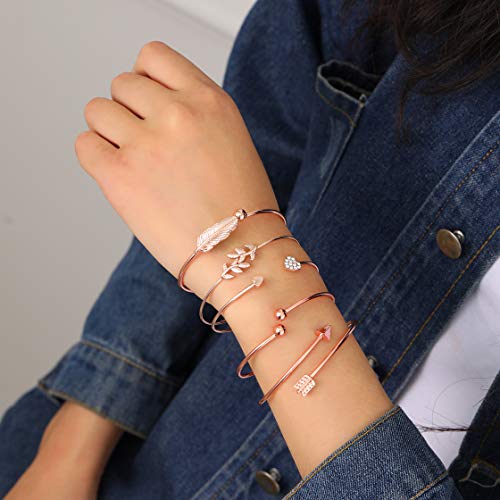 Softones 5Pcs Bangle Rose Gold Bracelets For Women Heart thumb #6