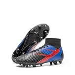 DREAM PAIRS Men's High-Tops Soccer Cleats Lace-Up Adult Football Shoes Lightweight Professional Athletic Training Soccer Shoes,Size 7,Black/Blue,SDSC2407M