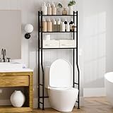GloTika 3 Tier Over The Toilet Storage Rack with 2 Basket, Metal Freestanding Bathroom Shelves Toilet with Paper Holder and 4 Hooks, Over Toilet Storage Shelf for Bathroom Storage, Black