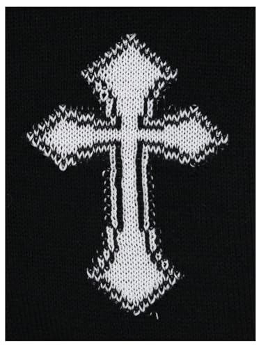 Men's Cross Print Sweater Top Raw Hem Short Sleeve Crew Neck Knit Crochet T Shirt4