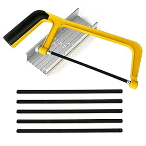 Mini Hacksaw 6 in with Mitre Block and 5 Manganese Steel Blade, 150mm Cut Hack Saw Set, Thickened Cutting Hand Saw (Yellow)