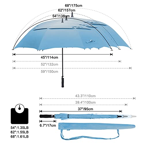 G4Free 62 Inch Automatic Open Golf Umbrella Extra Large Oversize Double Canopy Vented Windproof Waterproof Stick Umbrellas(Sky Blue) #TOP1