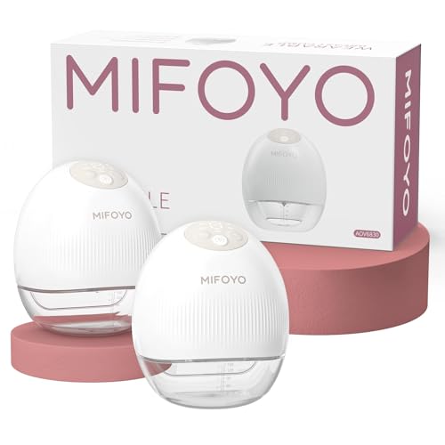 MIFOYO Hands Free Breast Pump, Wearable Electric Breastfeeding Pump with 4 Modes & 9 Suction Levels, LED Display & Rechargeable Battery Low Noise for Moms, Baby-Like Comfort, 24mm, 2-Pack