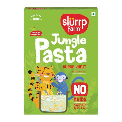 Image of Slurrp Farm No Maida Jungle Pasta | Made with 100% Durum Wheat /Semolina /Suji | 100% vegetarian & Cooks in 8 minutes | Made in fun animal shapes like monkey, giraffe, elephant, tiger and rhino
