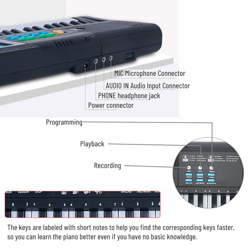 Teclado Piano 61 Teclas Teclado de Piano Digital con Micrófono Cable USB Altavoces Duales para Niños Principiantes