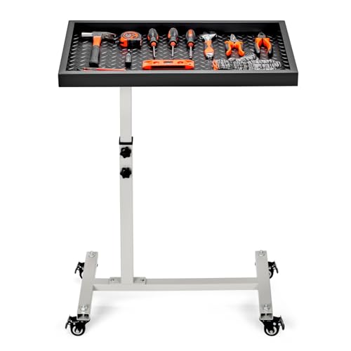 OLBRUS Adjustable Work Table with Wheels Mechanic Rolling Tool Tray Table for Garage Repair Shops DIY 220LBS Capacity Mobile Heavy Duty Steel Tool Cart (Gray)
