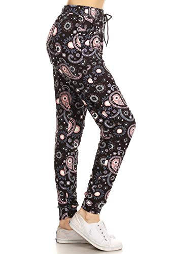 Leggings Depot Jga-R792-M Quantum Paisley Print Jogger Pants W/Pockets, Medium #TOP8