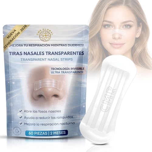 PACK PREMIUM 60 Tiras Nasales Deportivas. Tiras Nasales Antironquidos para Dormir Transparentes. Alivia la Congestión Nasal Para una Mejor Respiración. Nasal Strips Para Reducir Ronquidos Tiras Nariz