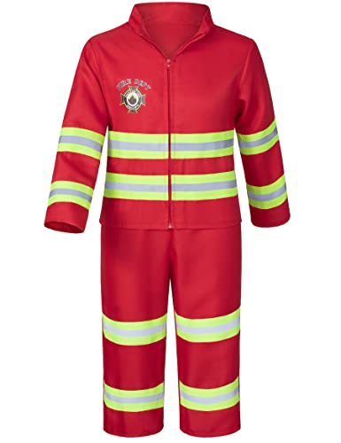 Kid's Fireman Firefighter Costume Toys with Complete Accessories for Boys and Girls Birthday Halloween Party Dress Up Red 2T 3T4