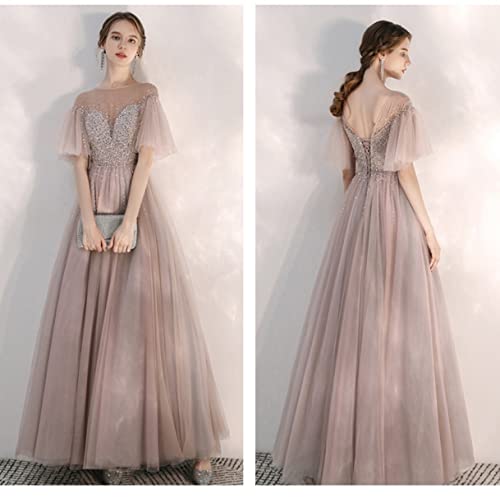 Sz1024 New Style Beaded Mesh Round Neck Prom Dresses Women Evening Dress Bandage Back Birthday Women Prom Dresses Sweet Elegant Formal Evening Dress Party Wedding Dress(16W) #TOP1