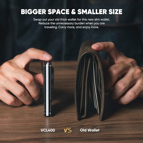 VULKIT Minimalist Slim Wallet for Mens with Money Clip- RFID Blocking with AirTag Holder Design Metal Wallet, Space Grey4